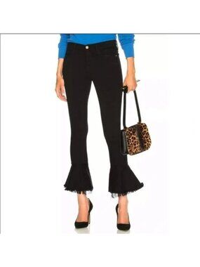FRAME Le Skinny De Jeanne Flounce Jeans With Raw Edge In Black Size 27